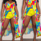 Melting Colors All Over Print Longline Slit Top & Shorts Set