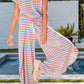 Pink Stripe Rainbow Tee Tasseled String Wide Leg Pants Set