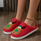 Fiery Red Christmas Reindeer Pattern Thick Sole Plush Slippers