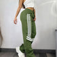 Colorblock Striped Print Pocket Design Cargo Pants Casual Strechy Waist Drawstring Loose Fit Pants