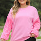 Pink Plus Size Sequin Sleeve Drop Shoulder Sweatshirt