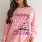 Pink Merry Christmas Graphic Crew Neck Pullover Sweatshirt