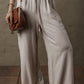 Beige Boho Linen Drawstring Waist Raw Edge Cargo Loose Pants