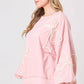 Light Pink Bow Thread Embroidery Ribbed Edge Sweatshirt