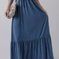 Sail Blue Solid Color Lace up High Waist Tiered Maxi Skirt