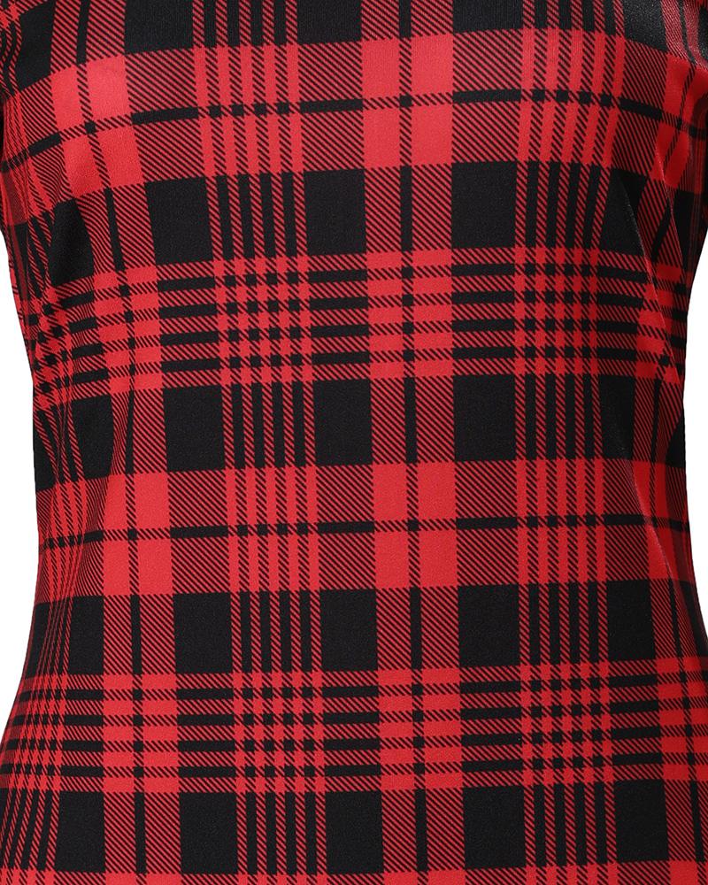 Plaid Long Sleeve Bodycon Dress