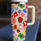 Khaki Flower Print Large Portable Cup with Handle 40OZ