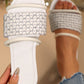 White Crochet Dual Straps Square Toe Flat Slippers