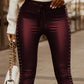 Studded Tied Detail PU Leather Slim Fit Side Sllit High Waist Pants Elegant Pants