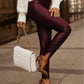 Studded Tied Detail PU Leather Slim Fit Side Sllit High Waist Pants Elegant Pants