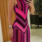 Colorful Striped Print Side Slit Maxi Dress