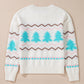 White Striped Christmas Tree Ribbed Trim Drop Shoulder Sweater