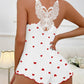 Butterfly Pattern Heart Print Contrast Lace Pajama Romper