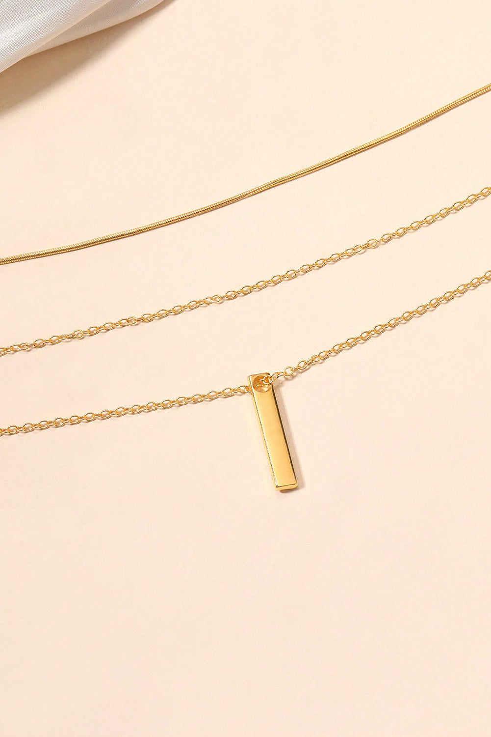 Gold Bar Pendant Layered Adjustable Chain Necklace