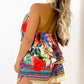 Tropical Tribal Print Halter Top & Pocket Design Shorts Set