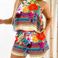 Tropical Tribal Print Halter Top & Pocket Design Shorts Set