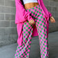 Green 2-Tone Checked Print High Waist Wide Leg Pants