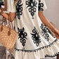 Apricot Western Print Ruffled Short Sleeve Loose Dress