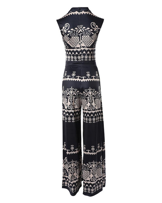 Tribal Print Sleeveless Wide Leg Jumpsuit