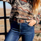 Brown Western Aztec Collared Button-up Sweatshirt