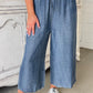 Real Teal Plus Size Drawstring High Waist Wide Leg Casual Jeans