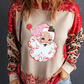 Red Shiny Father Christmas Leopard Sleeve Bleached Dye Sweatshirt