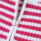 Pink Stripe Zip up Collar Drop Shoulder Sweater