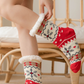 Fiery Red Christmas Pattern Plush Lined Winter Socks