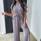 Wild Wind Solid Corded Knit Short Sleeve T Shirt and Wide Leg Pants Set