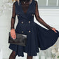 Deep V Neck Sleeveless Metal Button Criss Cross Flare Midi Dress Work Dress