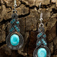 Silvery Western Turquoise Rhinestone Inlay Dangle Earrings