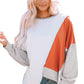 Khaki Colorblock Stitching Irregular Hem Long Sleeve Top