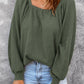 Green Scoop Neck Puff Sleeve Waffle Knit Top