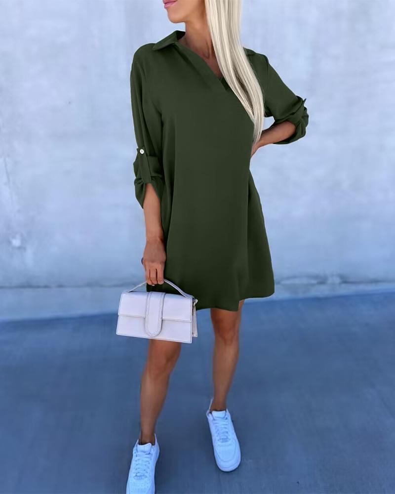 Roll Up Sleeve Casual Shirt Dress