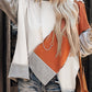 Khaki Colorblock Stitching Irregular Hem Long Sleeve Top