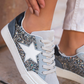 Silvery Star Glitter Patchwork Lace-up Sneakers