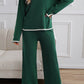 Blackish Green Contrast Trim Split Cuffs Long 2pcs Sweater Outfit Loungewear