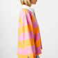 Yellow Stripe Color Block Polo Collar Sweatshirt