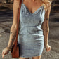 Beau Blue Sleeveless V Neck Back Zipped Denim Dress