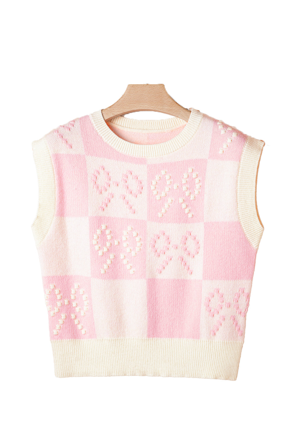 Pink Preppy Bow Detail Checkered Sweater Vest