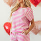 Rose Stripe Crew Neck T Shirt and Drawstring Shorts Set