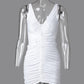 V Neck Sleeveless Bodycon Dress Ruched Drawstring Mini Dress