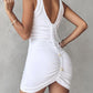 V Neck Sleeveless Bodycon Dress Ruched Drawstring Mini Dress