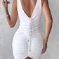 V Neck Sleeveless Bodycon Dress Ruched Drawstring Mini Dress