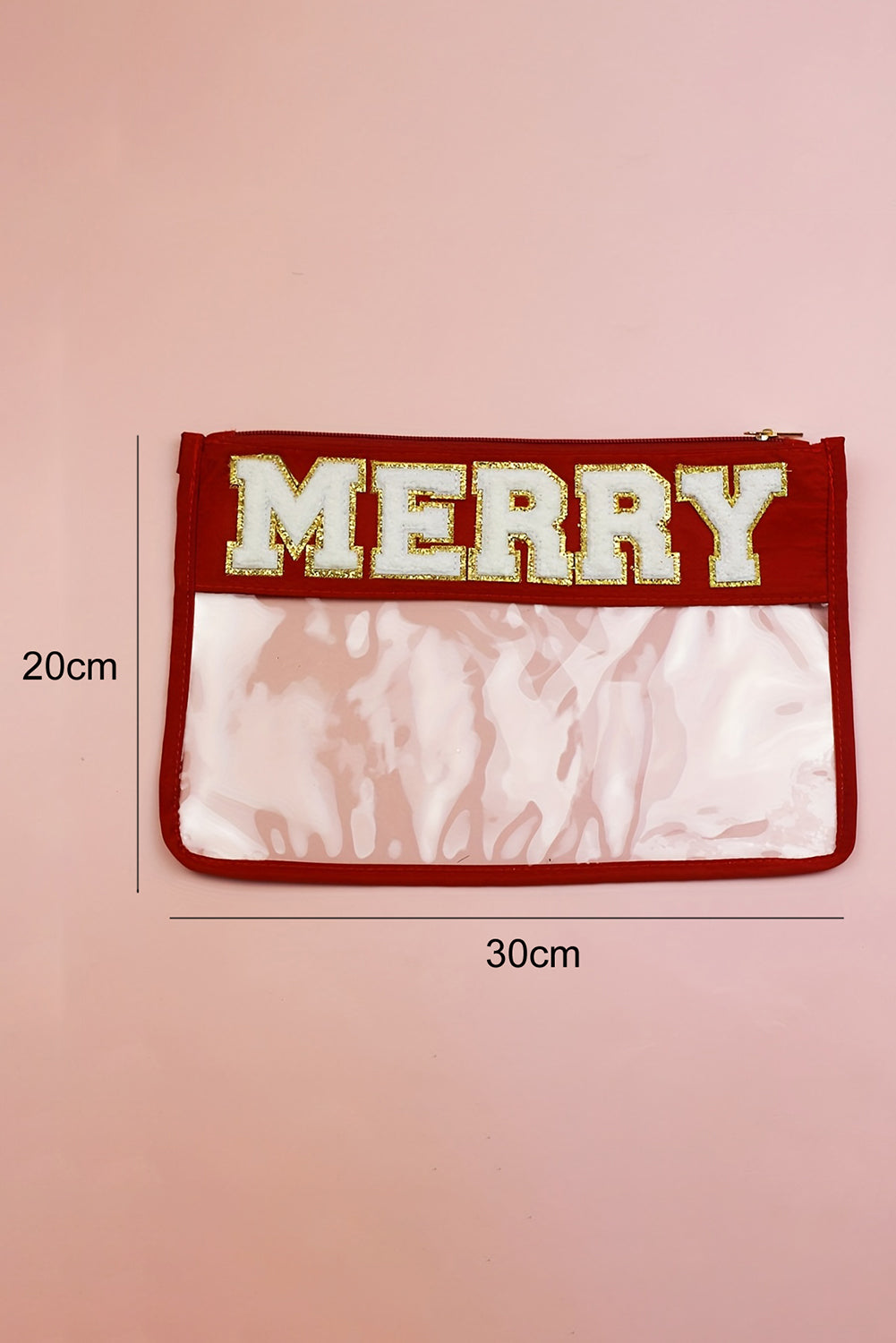 Red MERRY Contrast Trim Clear Makeup Bag