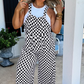 Black Checkered Print Pocketed Wide Leg Jumpsuit