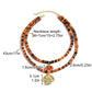 Russet Orange Skull Pumpkin Face Pendant Layered Beaded Halloween Necklace