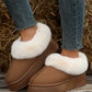 Chestnut Plush Suede Trim Thick Sole Flat Snow Boots