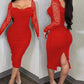 Long Sleeve Low Cut Slit Bodycon Lace Dress