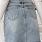 Beau Blue Shimmer Heart Pattern Distressed Denim Mini Skirt